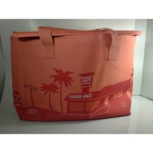 Trader Joe's Peach tote insulated reusable grocery cooler zipper Freezer bag Lg